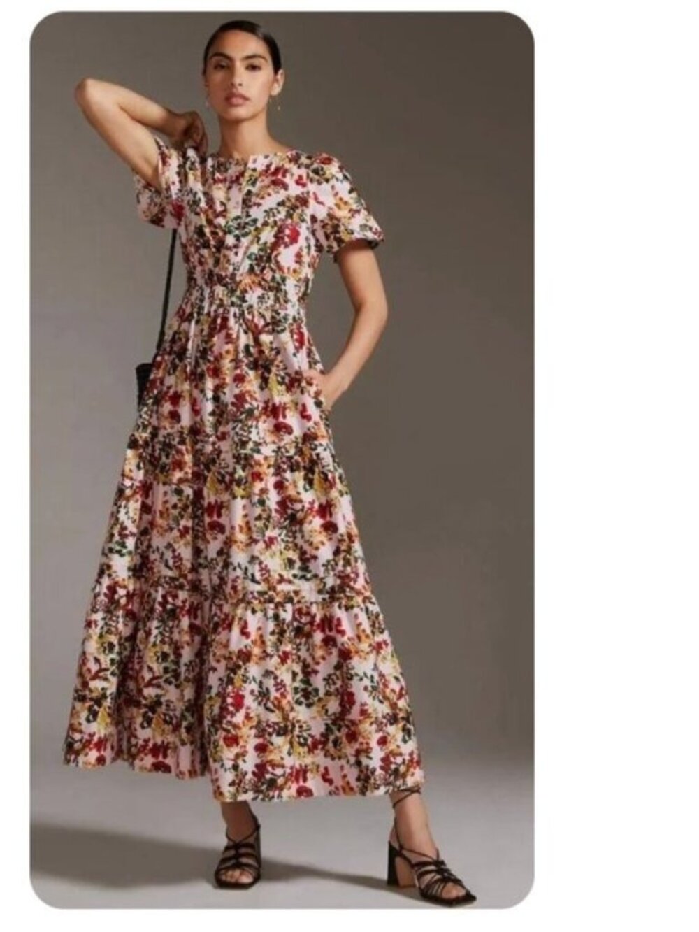 Anthropologie The Somerset Maxi Dress Floral V-Neck Tiered Pink Green XS